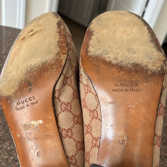 GUCCI LADIES BROWN GG WEB GOLD LOW HEEL PUMPS-40B-9.5-VINTAGE - Picture 12 of 14